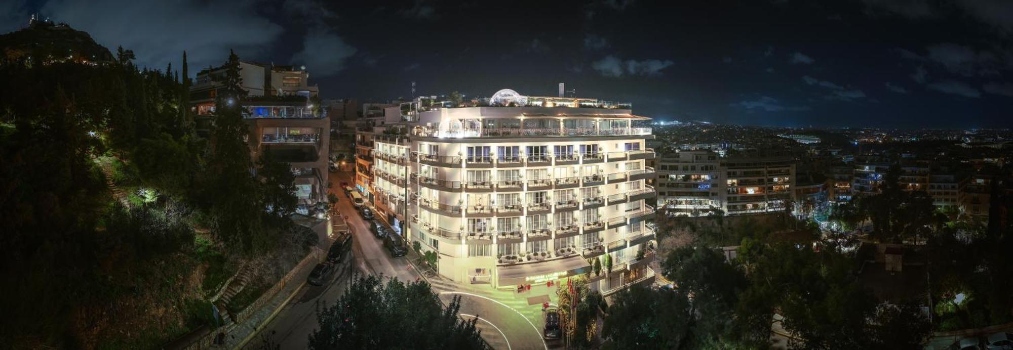 St George Lycabettus Lifestyle Hotel Athens Exterior photo The hotel at night