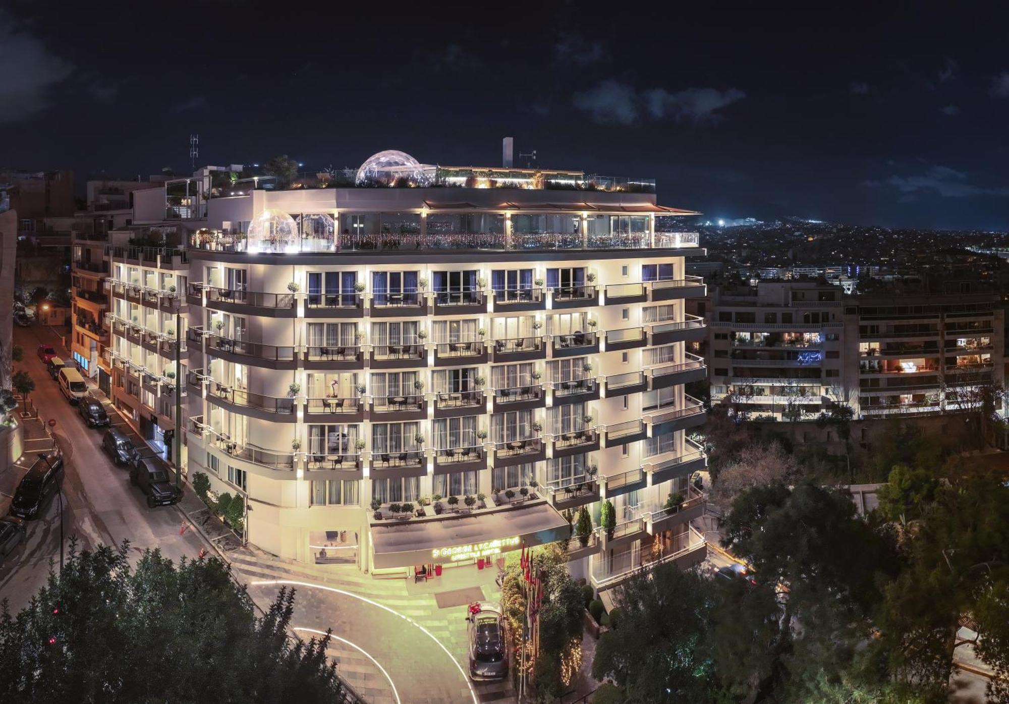 St George Lycabettus Lifestyle Hotel Athens Exterior photo The hotel at night